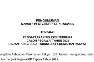 Badan Pengelola Tabungan Perumahan Rakyat (BP Tapera) membuka lowongan kerja untuk pegawai tahun 2025. Cek formasi dan syaratnya()