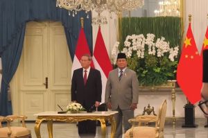 Perdana Menteri (PM) China Li Qiang dan Presiden RI Prabowo Subianto di Istana Merdeka, Jakarta, Minggu (25/5/2025).(KOMPAS.com/Rahel)