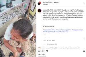Seorang perempuan menangis tersedu-sedu di tengah jalan, wilayah Kelapa Dua Wetan, Ciracas, Jakarta Timur. Wanita itu diduga mengalami kekerasan setelah menolak mengemis oleh suaminya