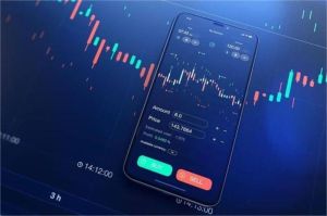 ilustrasi investasi digital dengan grafik dan aplikasi smartphone