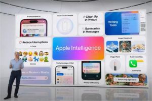 ilustrasi iPhone dengan fitur AI smart summary pada chat WhatsApp