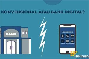 ilustrasi aplikasi bank digital terbuka di smartphone dengan latar aktivitas perbankan modern