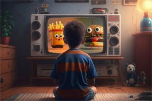 anak melihat iklan makanan cepat saji di layar ponsel