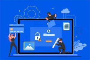 ilustrasi ikon keamanan data digital dengan gembok dan jaringan