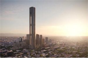 gedung pencakar langit di Beijing dan Washington dengan simbol energi terbarukan