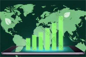 grafik pertumbuhan investasi hijau dengan latar belakang energi terbarukan dan peta dunia