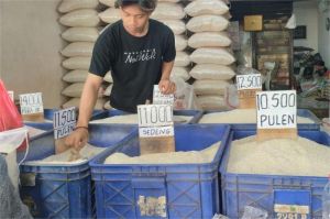 konsumen memilih beras di pasar tradisional dengan harga terpajang