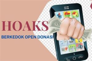 ilustrasi donasi online dengan tanda peringatan penipuan