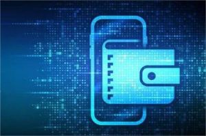 ilustrasi aplikasi fintech di smartphone dengan simbol keuangan digital