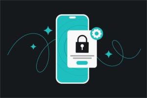 ilustrasi fitur privasi di iPhone dengan ikon keamanan dan data pribadi