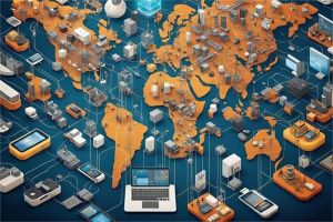 ilustrasi koneksi quantum internet Eropa dengan jaringan partikel entangled