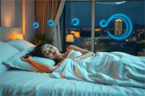 ilustrasi orang sedang tidur nyenyak di kamar dengan pencahayaan lembut
