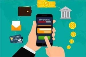 ilustrasi startup fintech dengan aplikasi pembayaran digital di smartphone