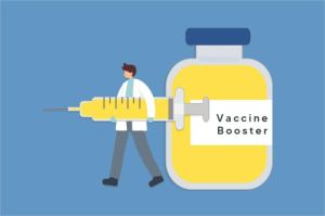 ilustrasi vaksin booster tahunan dengan petugas medis menyuntikkan vaksin ke pasien