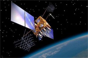 ilustrasi peluncuran satelit dengan latar belakang bumi dan antariksa