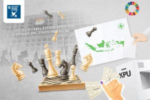 ilustrasi demo damai dan politisi di parlemen dengan latar bendera merah putih