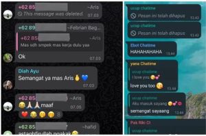 tampilan layar ponsel dengan chat cinta terkirim ke grup WhatsApp keluarga