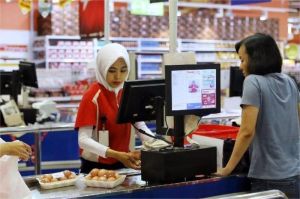 grafik survei konsumen dengan latar aktivitas belanja masyarakat di pusat perbelanjaan