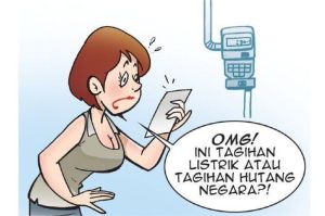 ilustrasi warga memegang tagihan listrik dengan ekspresi khawatir
