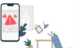 ilustrasi sistem peringatan dini AI dengan peta bencana dan sensor digital