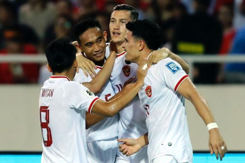 Timnas Indonesia sedang merayakan goal
